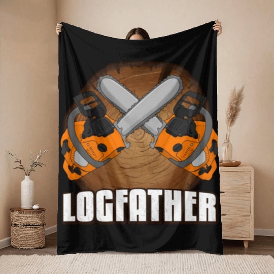 chainsaw Logfather Lumberjack Throw Blankets