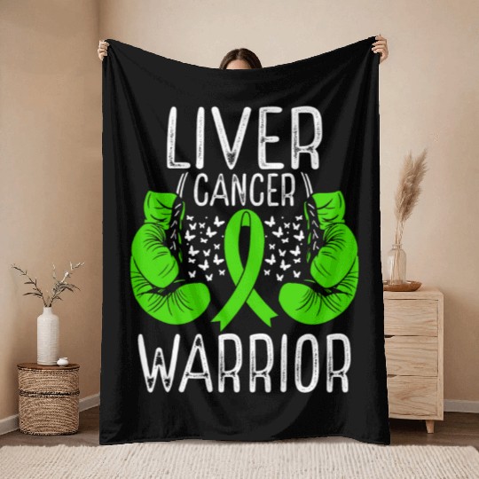 Liver Cancer Warrior Awareness Ribbon Gloves Throw Blankets