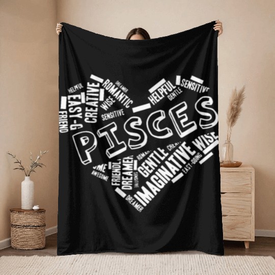 Pisces Heart Word Cloud Doodle Astrology Zodiac St Throw Blankets
