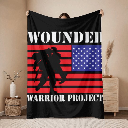 Wounded Warrior Project Us Flag Throw Blankets