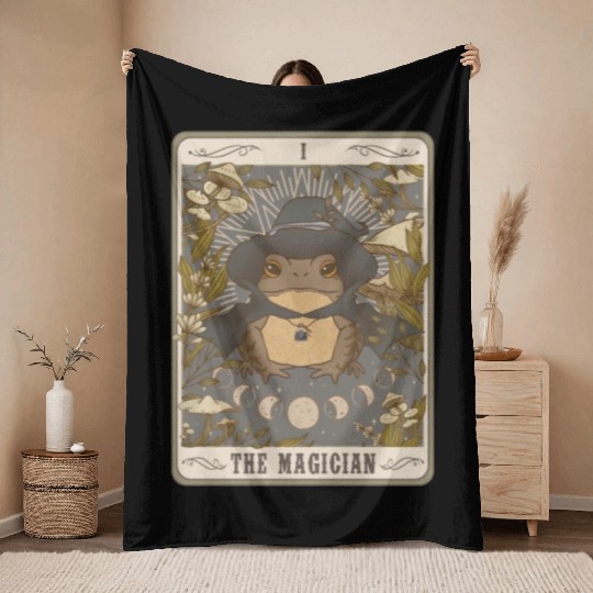 The Magician Tarot Card The Frog Vintage Funny Throw Blankets