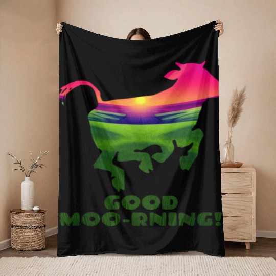 Good Moo-rning! Pop Art Sunrise Leaping Calf Throw Blankets