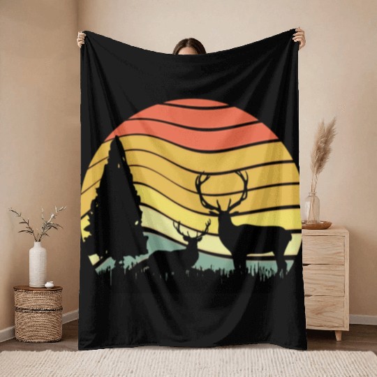 Sunset sunrise nature deer in the zoo Throw Blankets