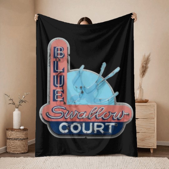 Blue Swallow Court Route 66 Tucumcari Throw Blankets