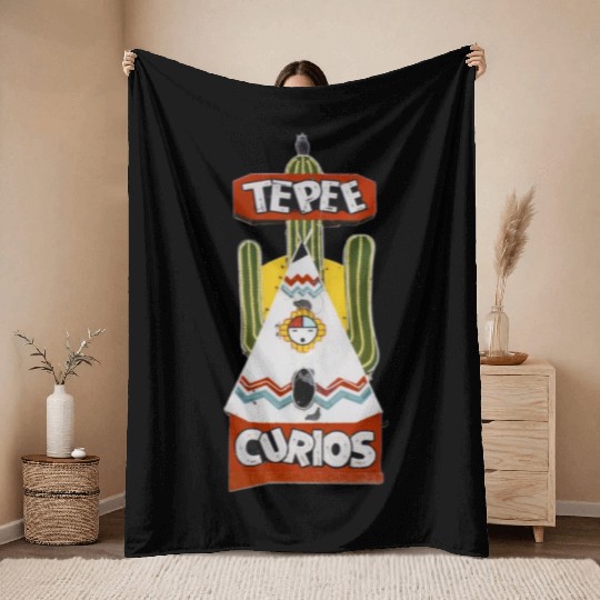 Tepee Curios Route 66 Neon Tucumcari New Mexico Throw Blankets