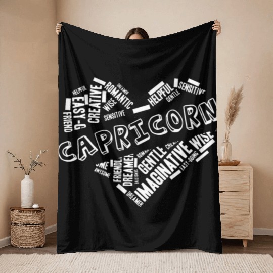 Capricorn Heart Word Cloud Doodle Astrology Zodiac Throw Blankets