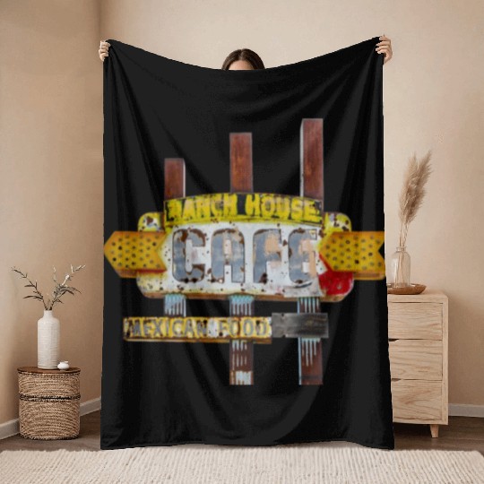 Ranch House Cafe Sign Route 66 Neon Tucumcari NM Throw Blankets