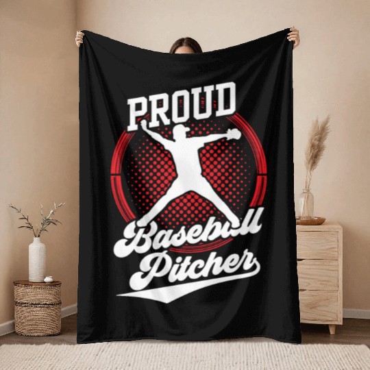 Proud Baseball Pitcher Player Hobby Sayings Throw Blankets