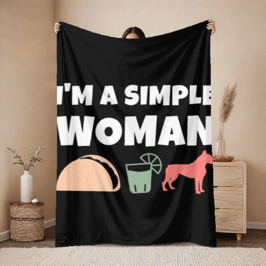 I'm A Simple Woman Tacos Tequila Boxer Dog Throw Blankets