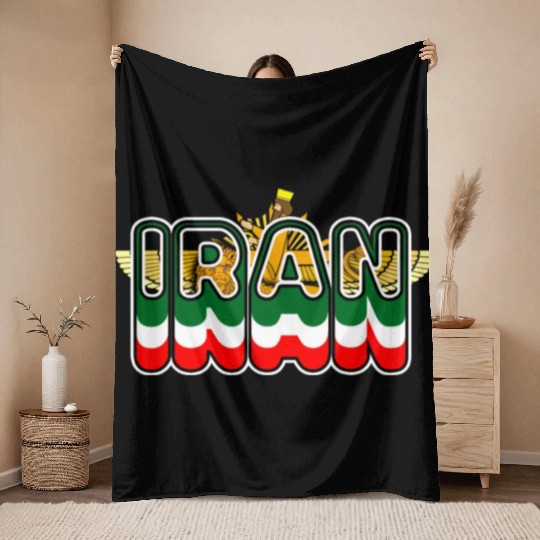 Iran Lion Sun Farvahar Throw Blankets