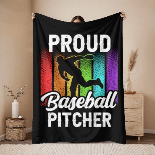 Proud Baseball Pitcher Sayings Player Hobby Throw Blankets