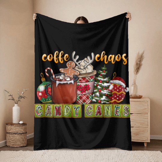 Coffe Chaos Candy Canes Throw Blankets