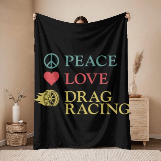 Drag Racing Race Car Girl Peace Throw Blankets