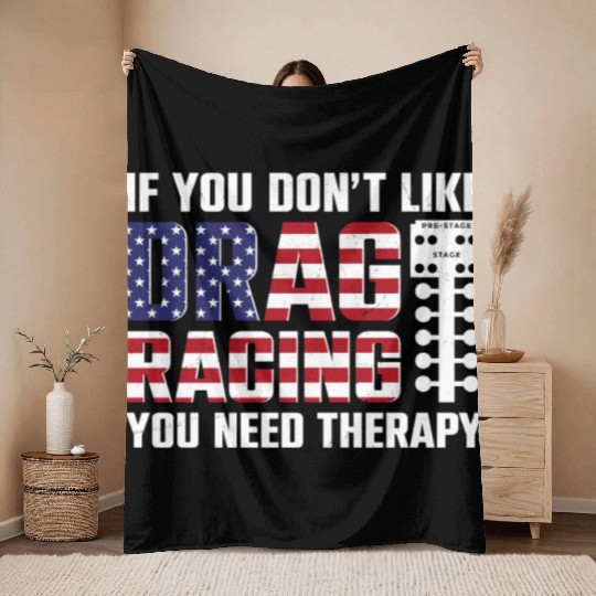 Drag Racing Race Car Flag Vintage Throw Blankets