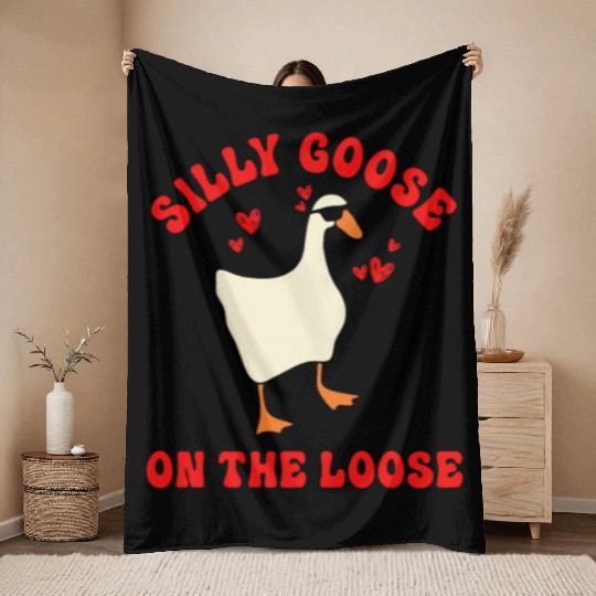 Silly Goose On The Loose Funny Throw Blankets