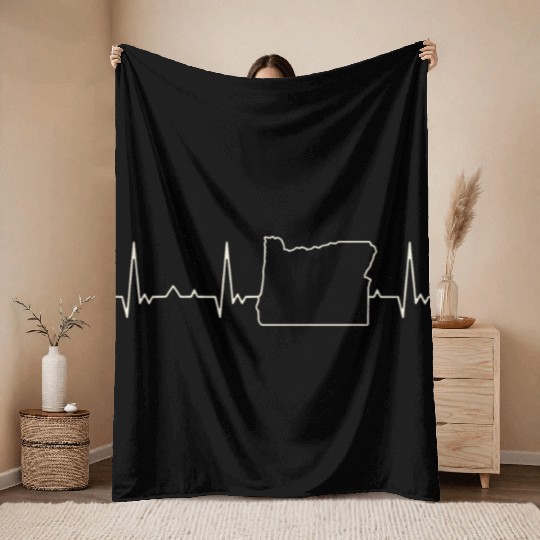 Oregon State USA. Heart. Love. EKG. Pulse. Beat. Throw Blankets