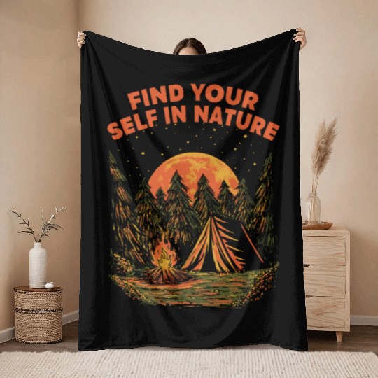 Find Your Self in Nature Camping Positivity Camper Throw Blankets