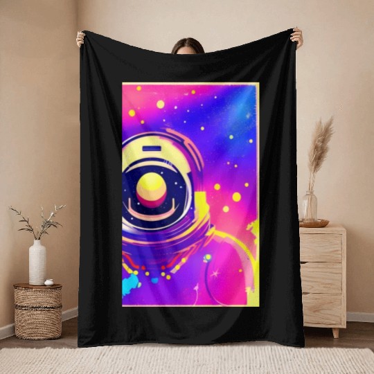 Astronaut neon colors Throw Blankets