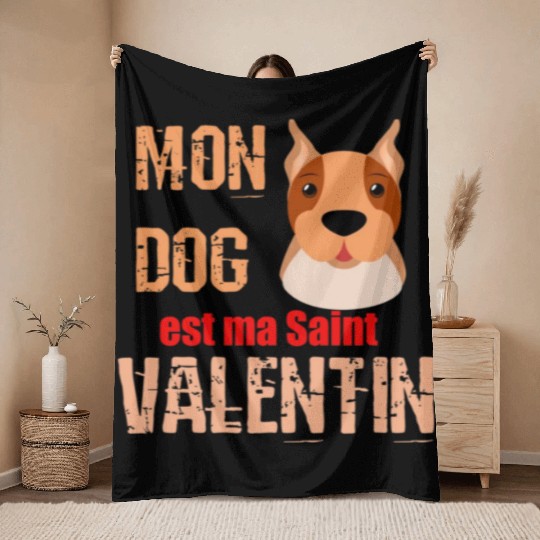 Copy of my dog is my valentine day 2022869 Throw Blankets