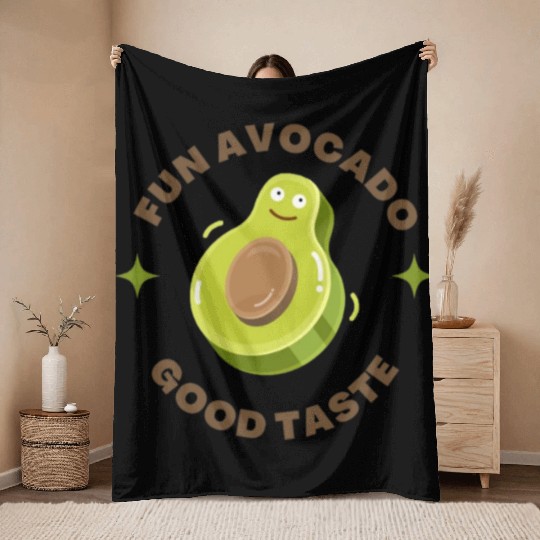 fun avocado good taste,Facial Expression Cartoon Throw Blankets