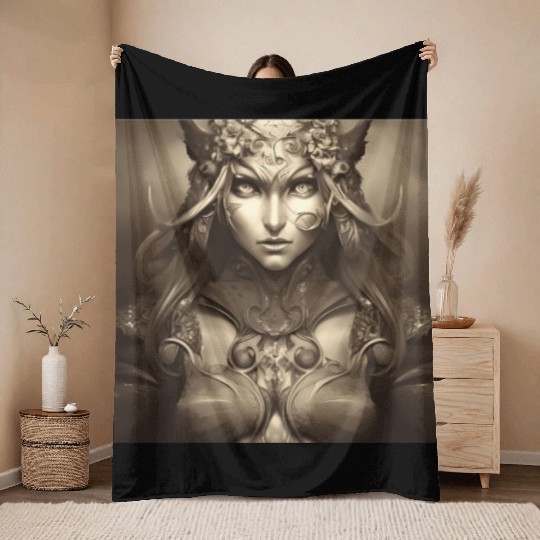 Warrior princess wearing gothic plate dark fantasy Throw Blankets