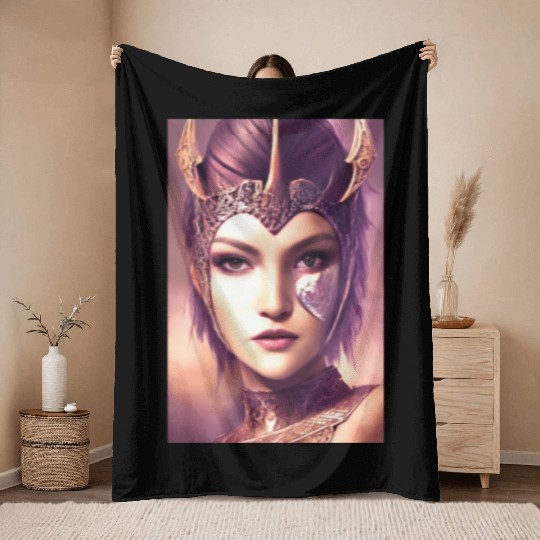 Warrior princess wearing gothic plate dark fantasy Throw Blankets
