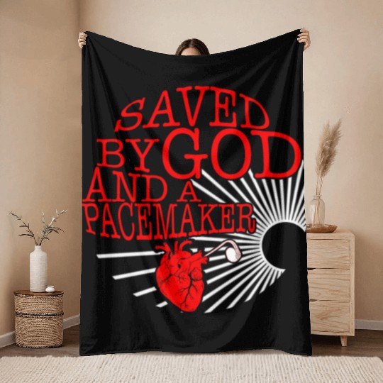 Saved By God And A Pacemaker Throw Blankets, CHD Awareness