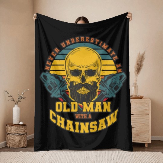 Vintage Logger Lumberjack Chainsaw Workers Gifts Throw Blankets
