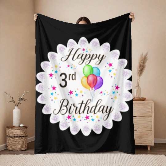 3rd Happy Birthday with Balloon Throw Blankets