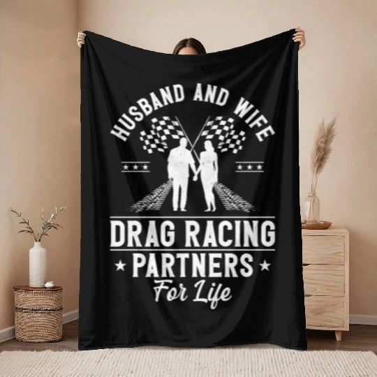 Drag Racing Race Car Husband Wife Throw Blankets