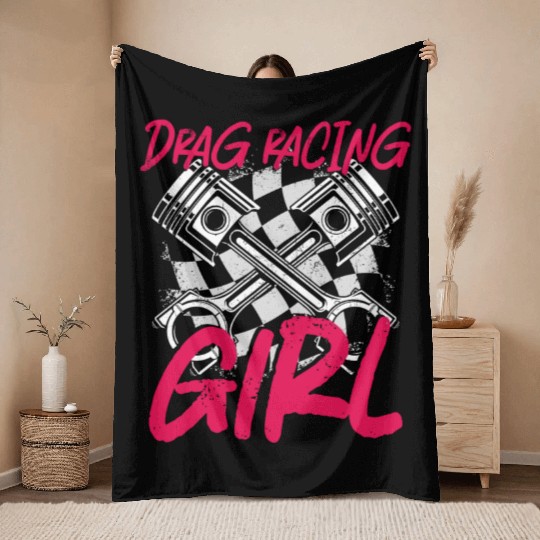 Drag Racing Race Car Girl Vintage Throw Blankets