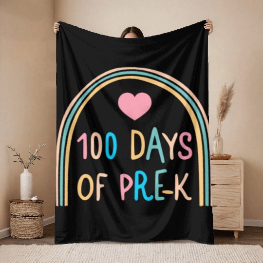 School Throw Blankets, 100 Days Of Pre-K Rainbow Heart Throw Blankets