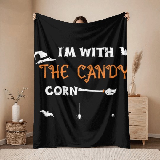 I'm With The Candy Corn Throw Blankets