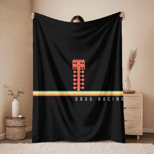 Drag Racing Race Car Retro Vintage Throw Blankets