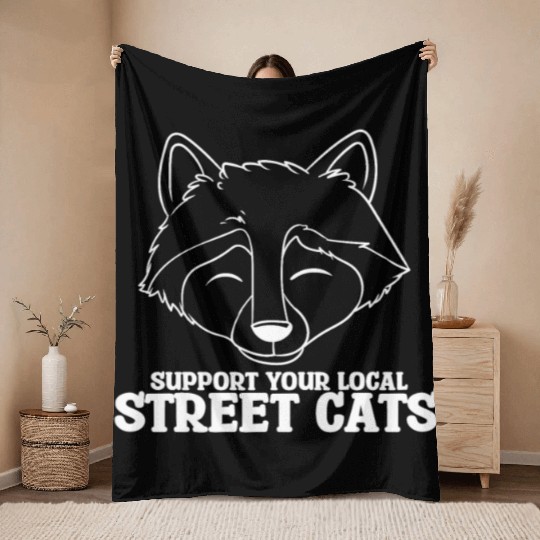 Support Your Local Street Cats Raccoon Bear Throw Blankets