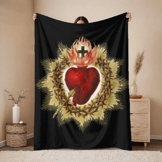 Sacred Heart of Jesus Christ Catholic Blessing Art Throw Blankets