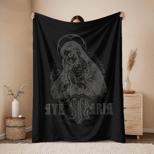Ave Maria Schubert Latin Mass Blessed Mother Hail Throw Blankets