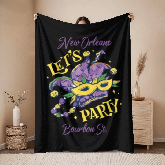 Mardi Gras Bourbon Street New Orleans Souvenir Lou Throw Blankets