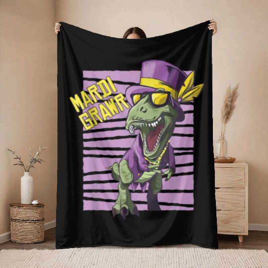 Mardi Grawr T-Rex Dino Costume Mardi Gras Boys Tod Throw Blankets