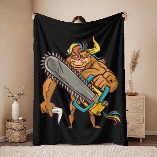 Muscular bull chainsaw Muscular bull chainsaw insp Throw Blankets