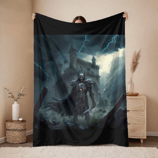 Death Knight in Thunderstorm Throw Blankets