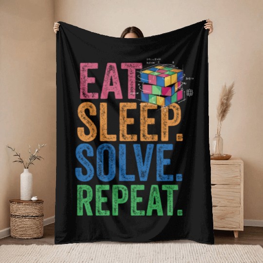 Eat Sleep Solve Repeat Math Speed Cubing Genie Throw Blankets