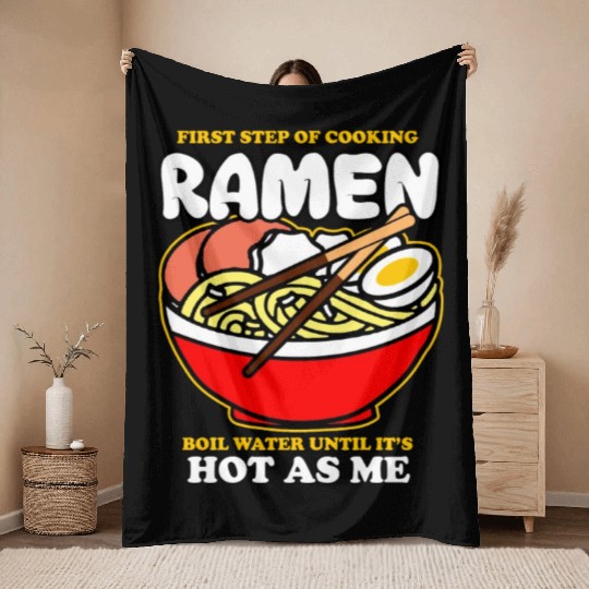 First Step Of Cooking Ramen Throw Blankets