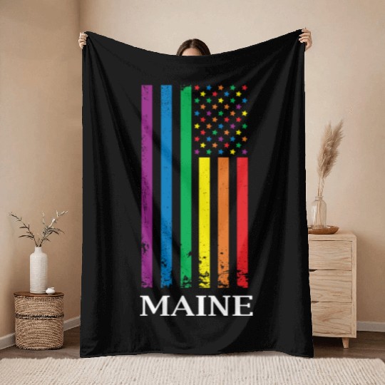 Maine Pride Month Pride Flag LGBT Community LGBTQ Throw Blankets