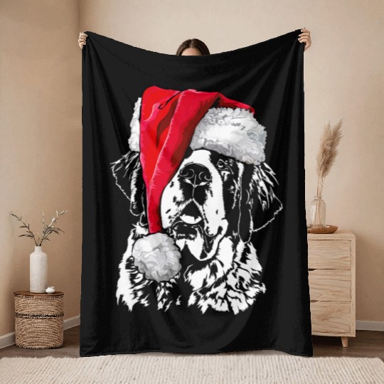 Santa Saint Bernard Dog Christmas Wilsigns Throw Blankets