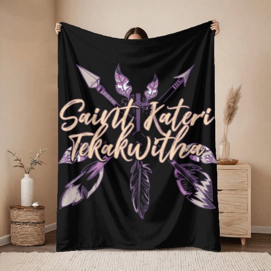 St Kateri Tekakwitha Saint Catholic Lily of the Mo Throw Blankets