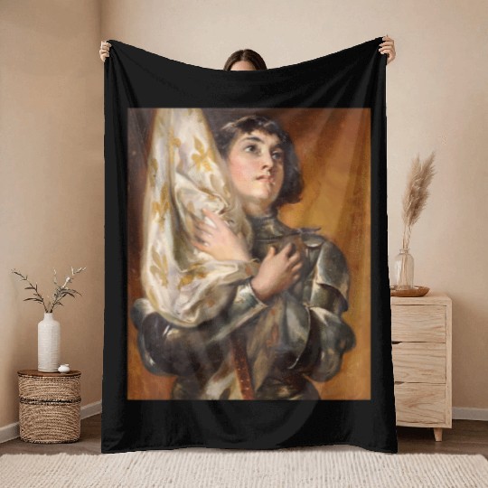 St. Joan of Arc Portrait Painting Catholic Gifts f Throw Blankets