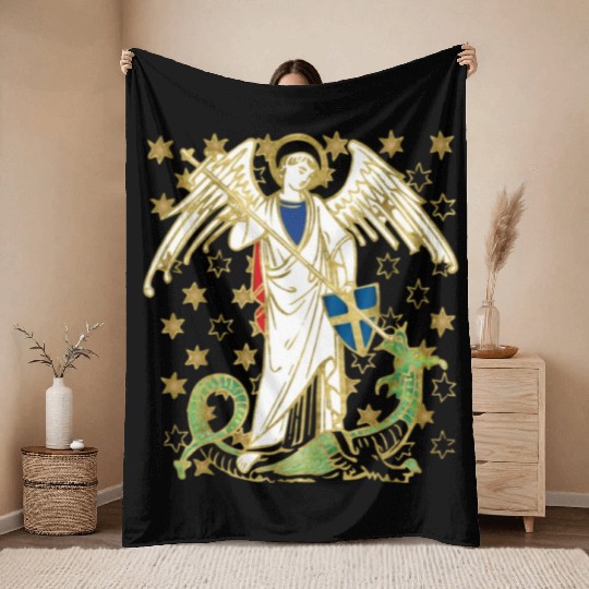 St. Michael the Archangel Icon Dragon Catholic Ang Throw Blankets