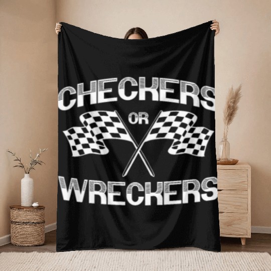 Checkers Or Wreckers Racing Motorcycle Motorsport Throw Blankets