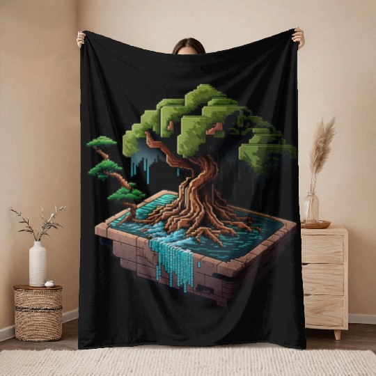 8 Bit Bonsai Tree Throw Blankets